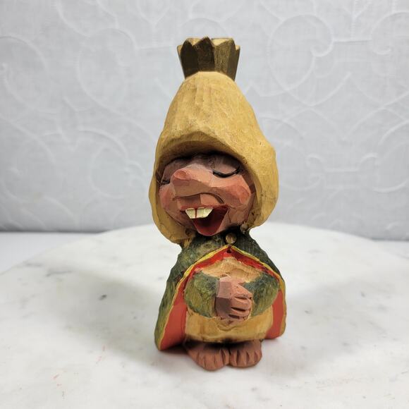 VTG Henning Norway Hand Carved Wooden Troll King Crown Folk Art 6” Signed - Picture 1 of 12